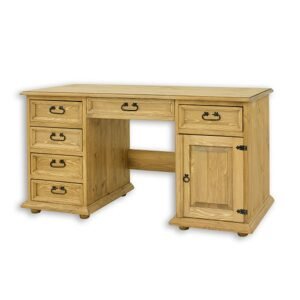 Borovicový psací stůl BR702, šířka: š150, výška: š78, hloubka: g60 (Barva dřeva: Přírodní (lakovaná), Struktura desky: Šuplík)