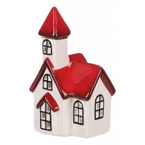 Keramický domek na čajovou svíčku. Bílá barva s červenou střechou. ALA613-WH-RED, sada 2 ks