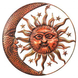 Slunce s měsícem, kovová nástěnná dekorace. UM1019 COP-ANT, sada 2 ks