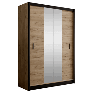 Skříň s posuvnými dveřmi, černá/dub craft, 150x215 cm, CRAFT