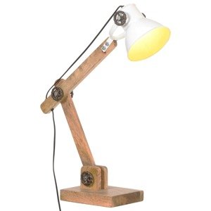 Bílá dřevěná stolní lampa DION v industriálním stylu