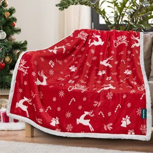 Vánoční červená beránková deka z mikroplyše CANDY BELLS Rozměr: 200 x 220 cm