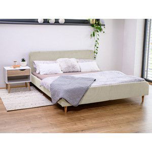 Krémová manšestrová postel AMELIA FJORD 160 x 200 cm