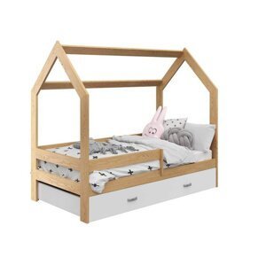 Dětská postel DOMEČEK D3 borovice 80 x 160 cm Matrace: Matrace EASYSOFT 8 cm, Rošt: S lamelovým roštem, Úložný box: S bílým úložným boxem