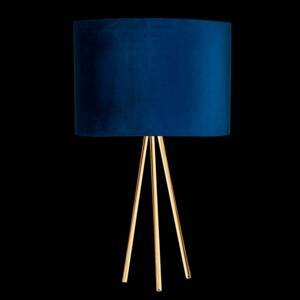 Euluna stolní lampa Monaco, trojnožka zlatá, modrý samet