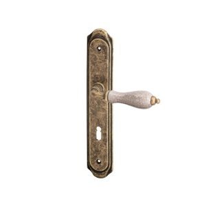 AC-T SERVIS Dveřní klika ANTIK patina bronz/porcelán - oválné štítové kování 72 mm Provedení štítu: BB - obyčejný klíč