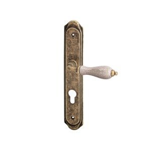 AC-T SERVIS Dveřní klika ANTIK patina bronz/porcelán - oválné štítové kování 72 mm Provedení štítu: PZ - fabkový klíč
