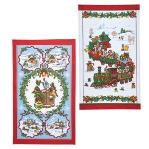 Sada vánočních utěrek MAŠINKA a DOMEČEK 42 x 70 cm 2 ks