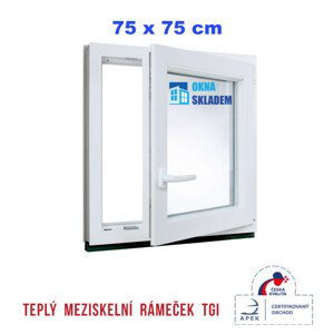 Plastové okno | 75x75 cm (750x750 mm) | Pravé| Bílé | jednokřídlé | Teplý meziskelní rámeček