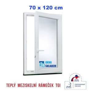 Plastové okno | 70x120 cm (700x1200 mm) | Pravé| Bílé | jednokřídlé | Teplý meziskelní rámeček