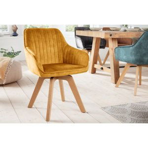 LuxD Designová otočná židle Gaura hořčicově-žlutý samet