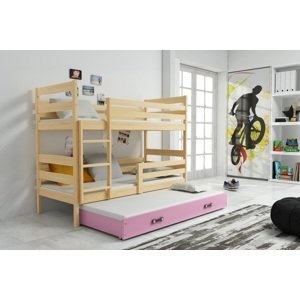 BMS Dětská patrová postel s přistýlkou Eryk 3 | borovice Barva: Borovice / růžová, Rozměr: 200 x 90 cm