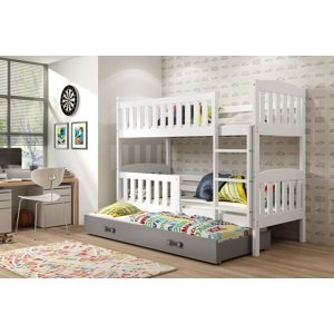 BMS Dětská patrová postel KUBUŠ 3 s přistýlkou | bílá Barva: bílá / šedá, Rozměr: 200 x 90 cm