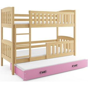 BMS Dětská patrová postel s přistýlkou KUBUŠ 3 | borovice Barva: Borovice / růžová, Rozměr: 190 x 80 cm