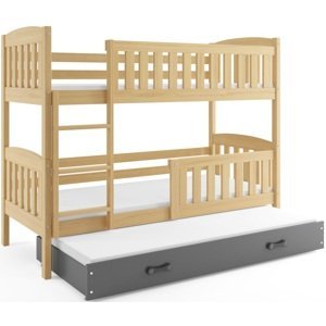 BMS Dětská patrová postel s přistýlkou KUBUŠ 3 | borovice Barva: Borovice / šedá, Rozměr: 200 x 90 cm