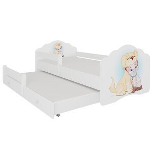 ArtAdrk Dětská postel CASIMO II | s přistýlkou ​​a zábranou Provedení: Psík a mačičkou