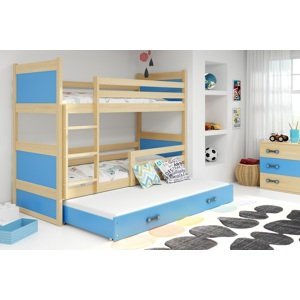 BMS Dětská patrová postel s přistýlkou ​​RICO 3 | borovice 80 x 190 cm Barva: Modrá