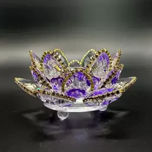 Křišťálové sklo - Svícen lotosový květ s minerály Basic, Fialová