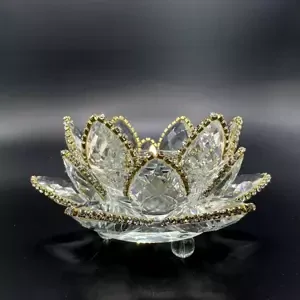 Křišťálové sklo - Svícen lotosový květ s minerály Basic, Bílá