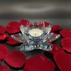 Křišťálové sklo - Svícen lotosový květ Exclusive, Modrá
