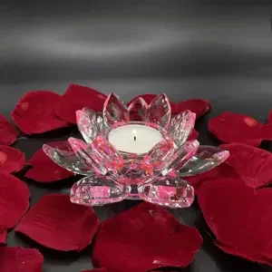 Křišťálové sklo - Svícen lotosový květ Exclusive, Růžová