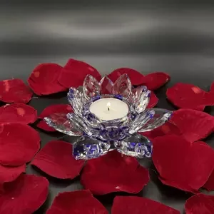 Křišťálové sklo - Svícen lotosový květ Basic, Fialová