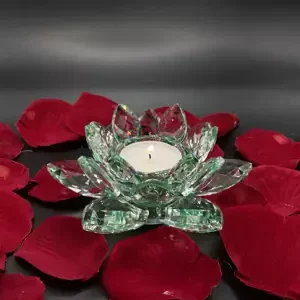 Křišťálové sklo - Svícen lotosový květ Basic, Zelená