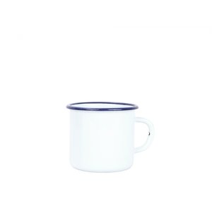 Smaltovaný hrnek 7cm/ 0,25l bílý/ modrý lem, vyrobeno pro BELIS/SFINX
