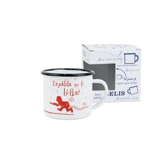 BELIS Smaltovaný hrnek 8 cm/0,35l, bílý "hasiči/lýtka" v krabičce