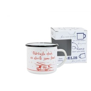 BELIS Smaltovaný hrnek 8 cm/0,35l, bílý "hasiči/oheň" v krabičce