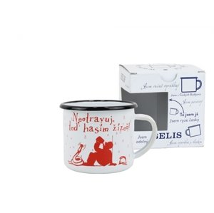 BELIS Smaltovaný hrnek 8 cm/0,35l, bílý "hasiči/žízeň" v krabičce