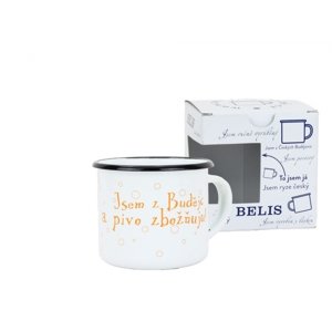 BELIS Smaltovaný hrnek 8 cm/0,35l, bílý "pivo" v krabičce