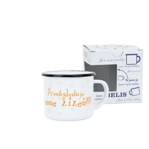 BELIS Smaltovaný hrnek 8 cm/0,35l, bílý "žízeň" v krabičce