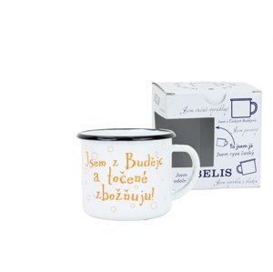 BELIS Smaltovaný hrnek 8 cm/0,35l, bílý "točené" v krabičce