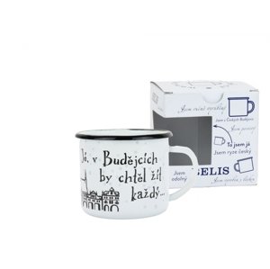 BELIS Smaltovaný hrnek 8 cm/0,35l, bílý "ČB/město" v krabičce