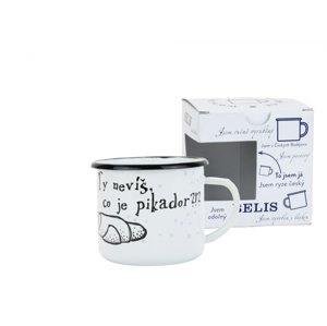BELIS Smaltovaný hrnek 8 cm/0,35l, bílý "ČB/pikador" v krabičce