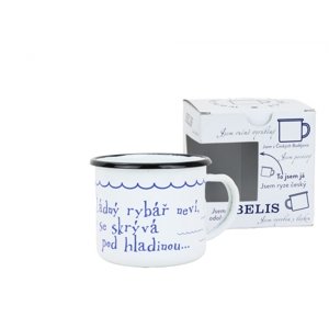 BELIS Smaltovaný hrnek 8 cm/0,35l, bílý "voda" v krabičce