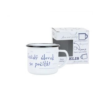 BELIS Smaltovaný hrnek 8 cm/0,35l, bílý "kostra" v krabičce