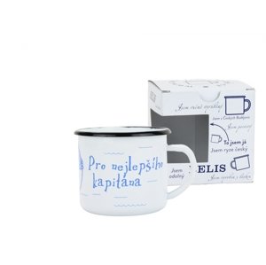 BELIS Smaltovaný hrnek 8 cm/0,35l, bílý "nejlepší kapitán" v krabičce