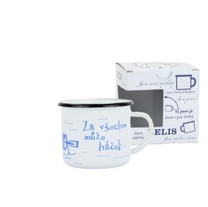 BELIS Smaltovaný hrnek 8 cm/0,35l, bílý "vodák/háček" v krabičce