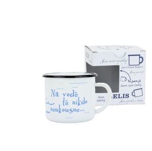BELIS Smaltovaný hrnek 8 cm/0,35l, bílý "vodák/voda" v krabičce