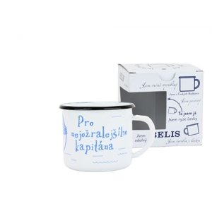 BELIS Smaltovaný hrnek 8 cm/0,35l, bílý "nejožralejší kapitán" v krabičce