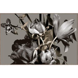 Monee OBRAZ NA SKLE, květiny, 120/80 cm - šedá, černá