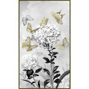 Monee UMĚLECKÝ TISK, květiny, 70/120 cm - šedá, černá, bílá, barvy zlata