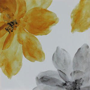 Monee UMĚLECKÝ TISK, květiny, 55/55 cm - žlutá, šedá, bílá