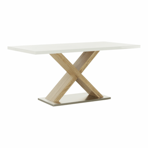 Jídelní stůl, bílá s vysokým leskem HG / dub sonoma, FARNEL