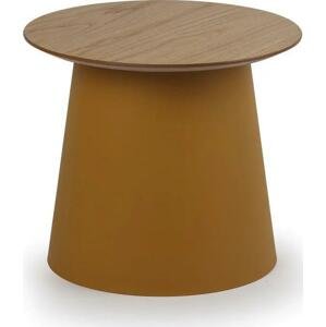 Plastový kávový stolek SETA s dřevěnou deskou, průměr 490 mm, okrový