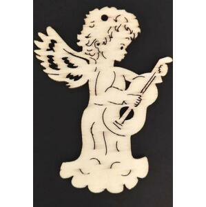 AMADEA Dřevěná ozdoba anděl s kytarou 8 cm