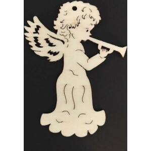 AMADEA Dřevěná ozdoba anděl s trubkou 6 cm