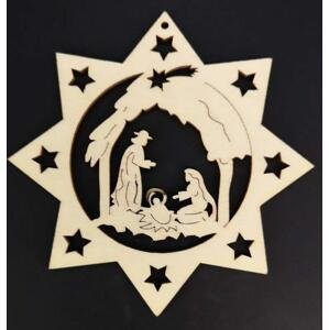 AMADEA Dřevěná ozdoba hvězda s betlémem 8 cm